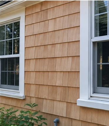 Illustrative close-up of cedar shingles after cleaning